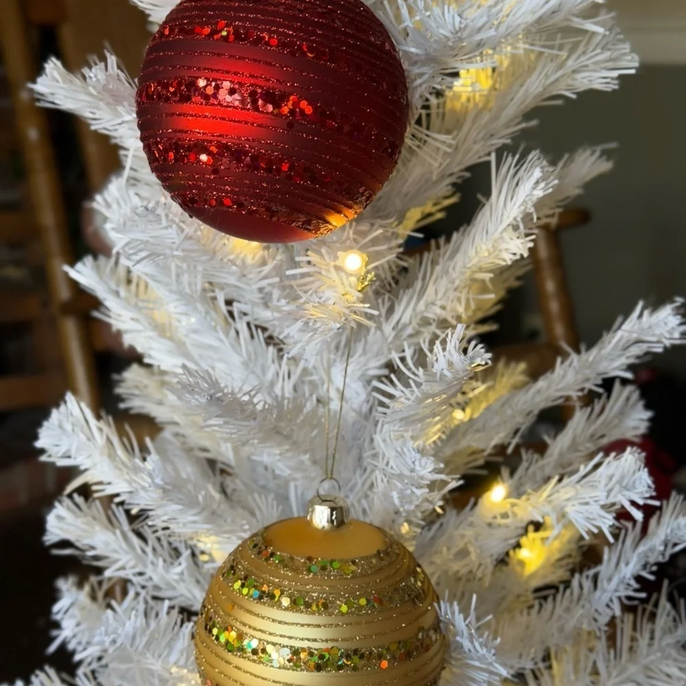 Festive Vintage 1998 XL Red & Glitter Christmas Ornaments